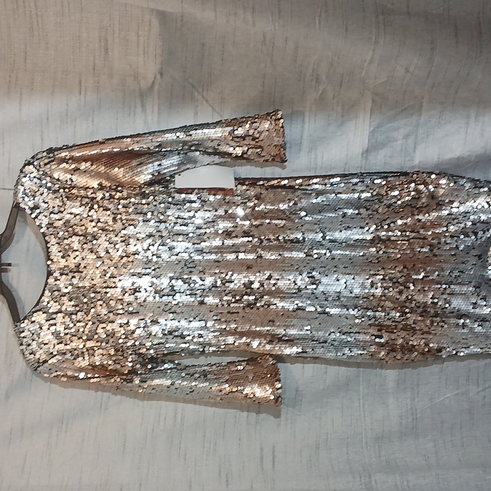 Little Mistress Black/Silver /Brown Sequins Dress Sz 2